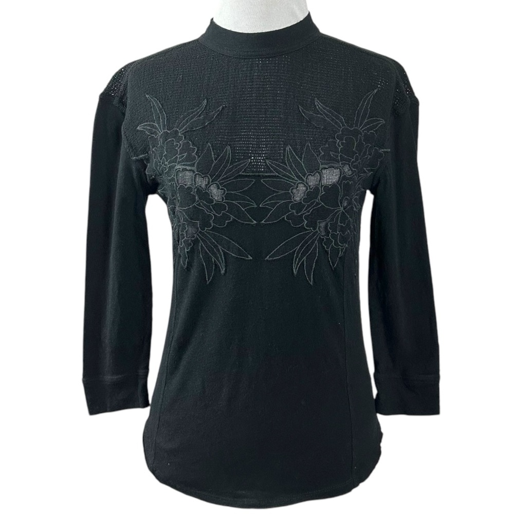 Free People Linen Embroidered Primrose Tee in Black Small Witchy WhimsyGoth
